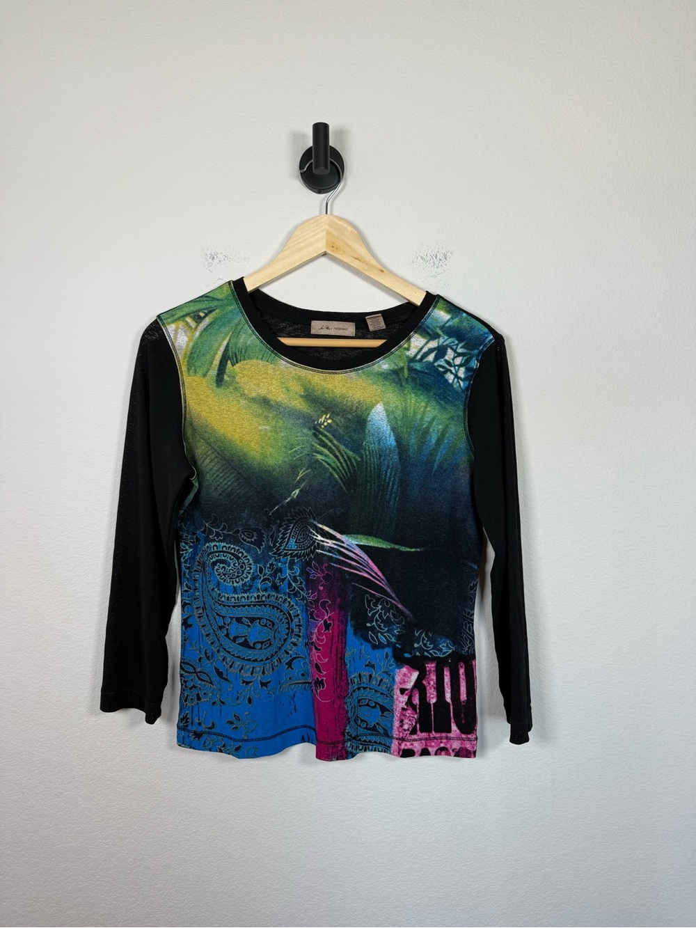 i.e. Relaxed Womens Large Y2K Abstract Mesh Top Sheer Maximalist Graphic Tee - Picture 2 of 10